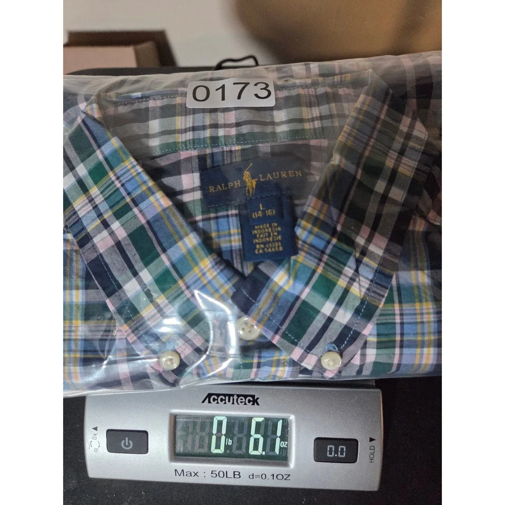 Ralph Lauren Button Down Shirt L 14-16 Multi-Color Kids Plaid Long Sleeve Pony